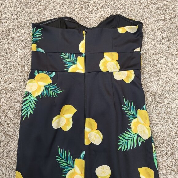 ASOS Dress Womens Size 12 Black Lemons Summer Side Slit Strapless Midi Frills - Picture 8 of 15